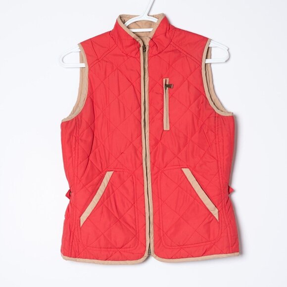 Lauren Ralph Lauren Womens Petite Small Reversible Quilted Zipper Vest Red Tan - Picture 1 of 8